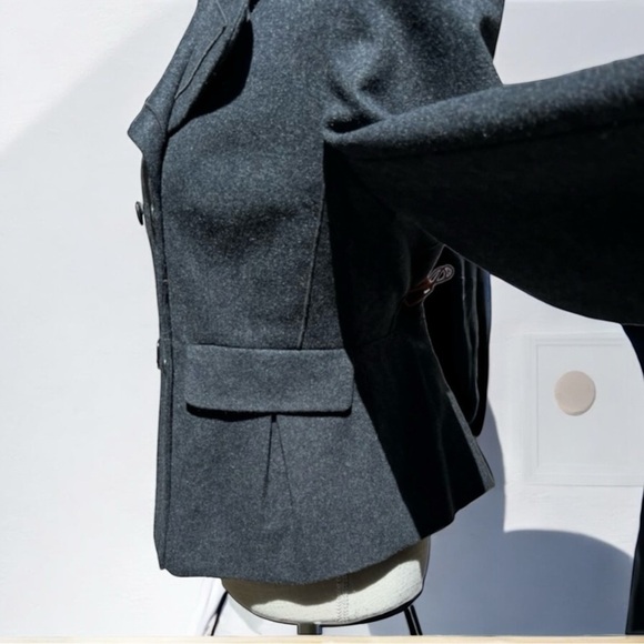 🌻Harve Benard Classic Grey Wool Blend Double Breasted Cropped Pea Blazer Coat 6 - Picture 7 of 12